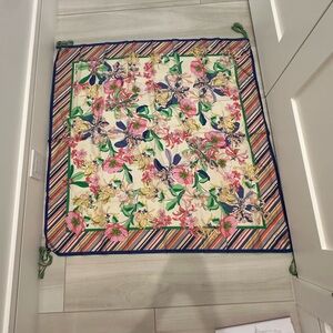Johnny Wass Floral and Striped Silk Scarf with Tassels NEW IN BOX